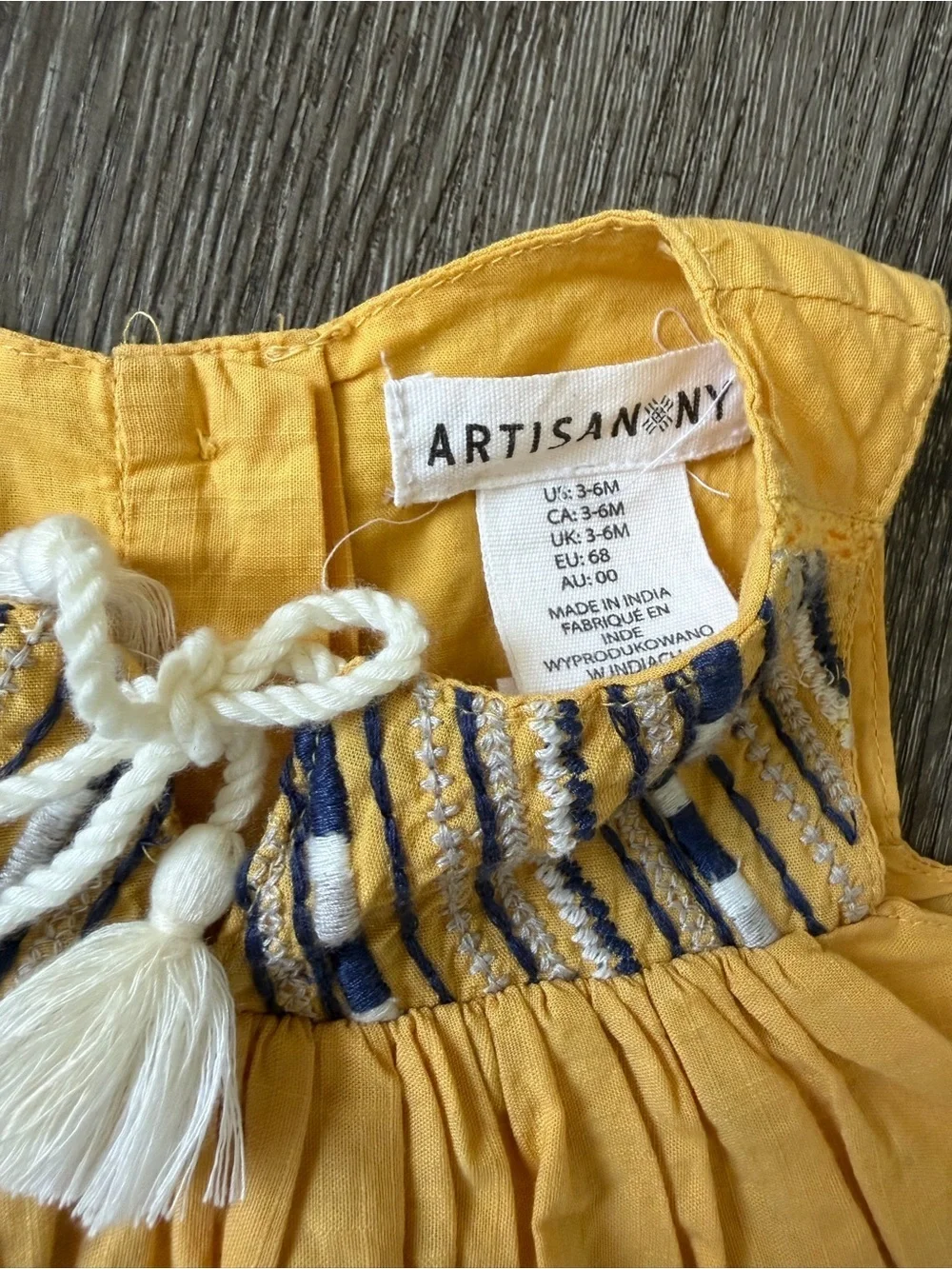 Artisan Ny Yellow Dress with Navy Smocked Detail
